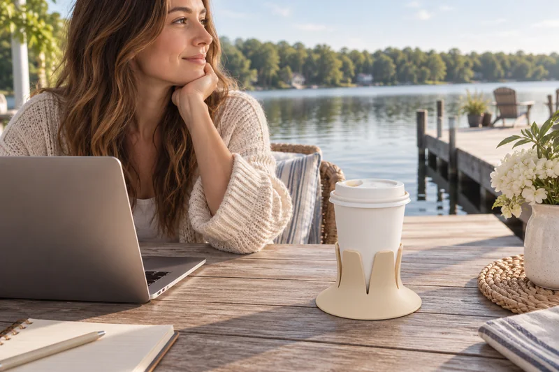 Slow mornings at the lake. AI lifestyle illustration.